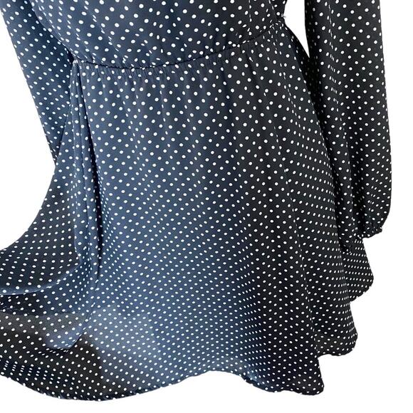 Forever 21 Mini Dress Size M Polka Dot Longsleeve Fit n Flare Open Back Black - Picture 10 of 16